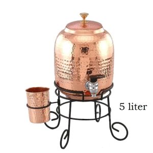 Réservoir d'eau en cuivre pur (5 l) + 1 tasse (martelée)