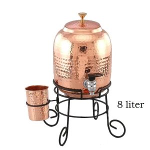 Réservoir d'eau en cuivre pur (8 l) + 1 tasse (martelée)