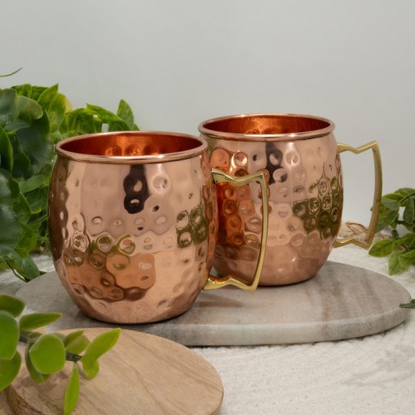Coffret de 2 Mugs en cuivre pur ± 400 ml martelé avec anse en laiton – Image 2