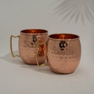 Coffret de 2 Mugs en cuivre pur ± 400 ml martelé avec anse en laiton