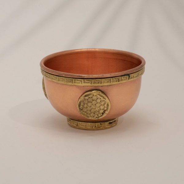 Brûleur d'encens tibétain en cuivre pur, Fleur de vie  7,5 cm
