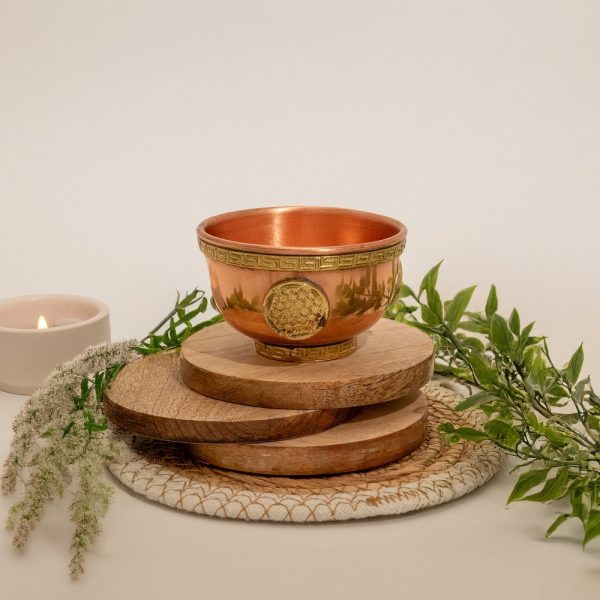Brûleur d'encens tibétain en cuivre pur, Fleur de vie  7,5 cm – Image 2