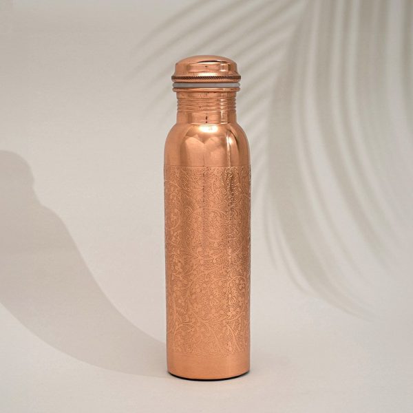 Bouteille d'eau en cuivre pur avec motif floral, ± 1L – Image 2