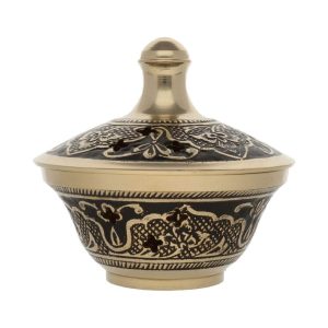 brûle-encens en bronze avec gravures noires