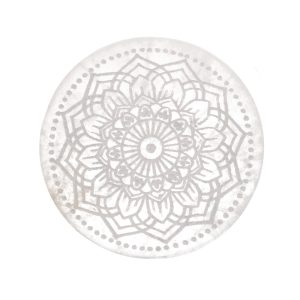 Plaque circulaire en sélénite mandala
