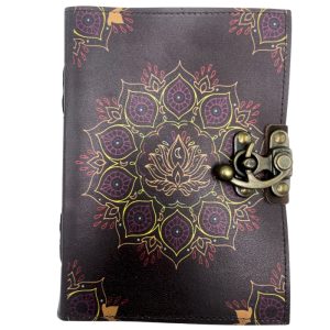 Carnet de Notes en Cuir Lotus Mandala à Bords Pontés 18x13cm