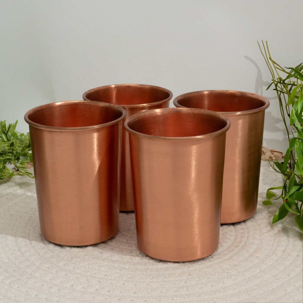 Ensemble en cuivre pur comprenant une bouteille tour simple ± 950 ml/305 g avec 4 tasses – Image 3