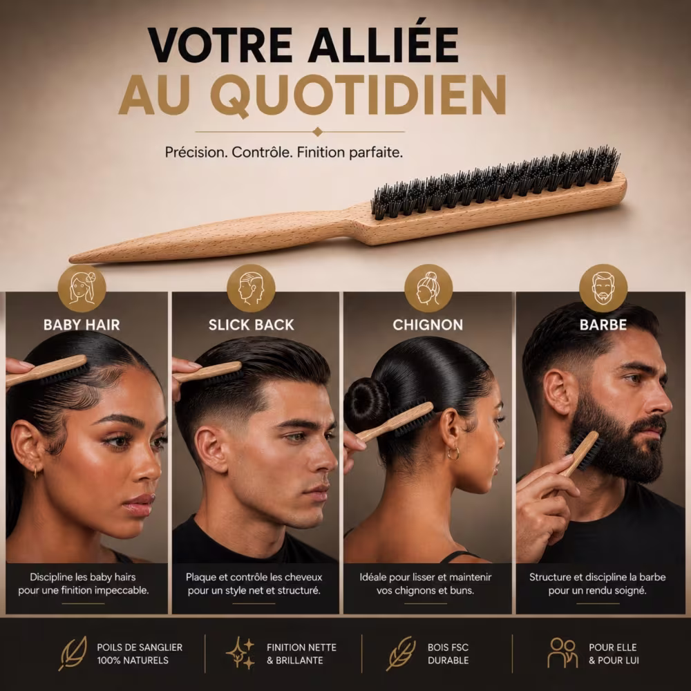 Brosse de précision cheveux et barbe en bois fsc, poils de sanglier – Image 8
