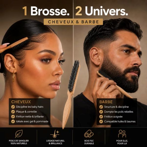 Brosse de précision cheveux et barbe en bois fsc, poils de sanglier – Image 3