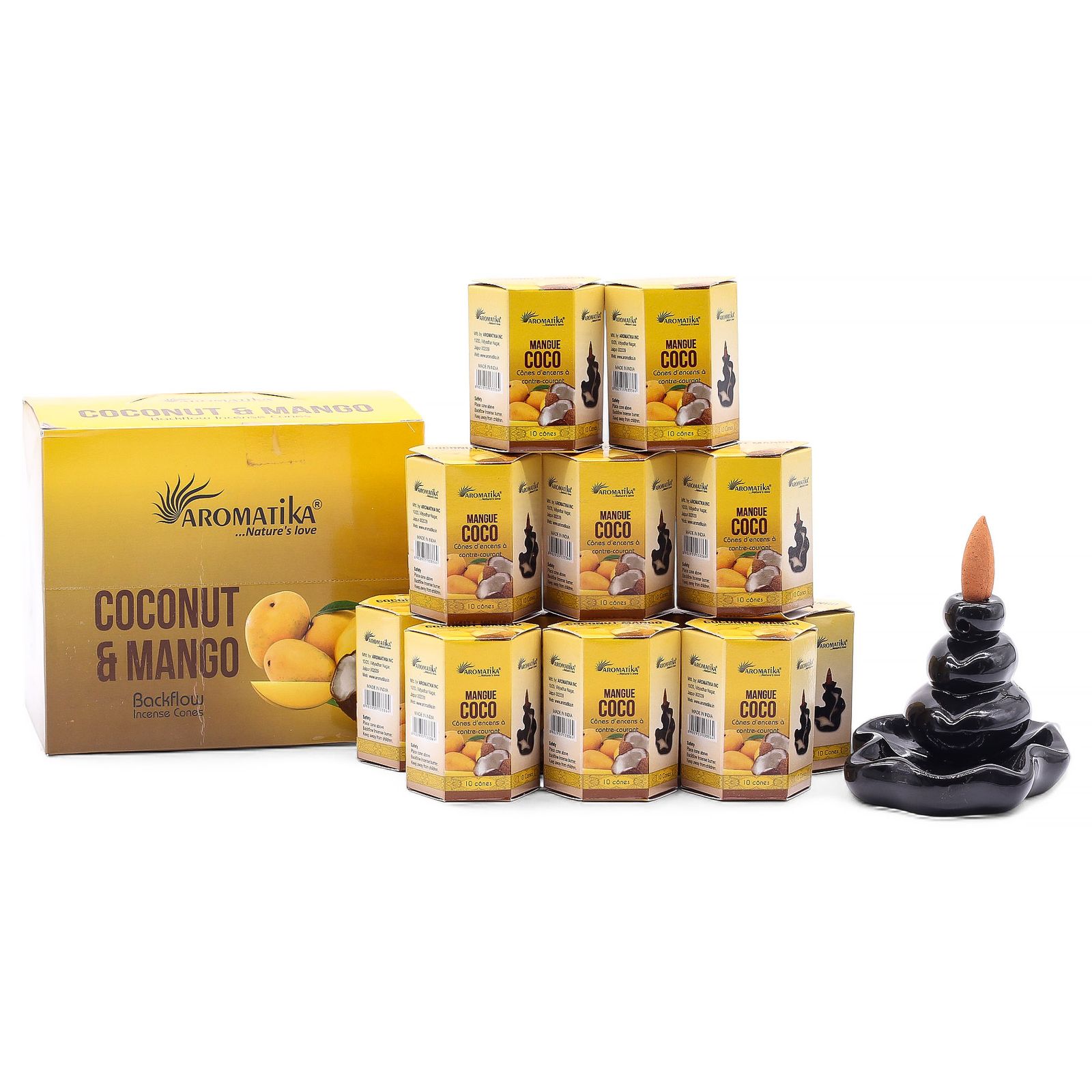 Cône d'Encens à Reflux Masala — Noix de Coco & Mangue (Paquet de 10)