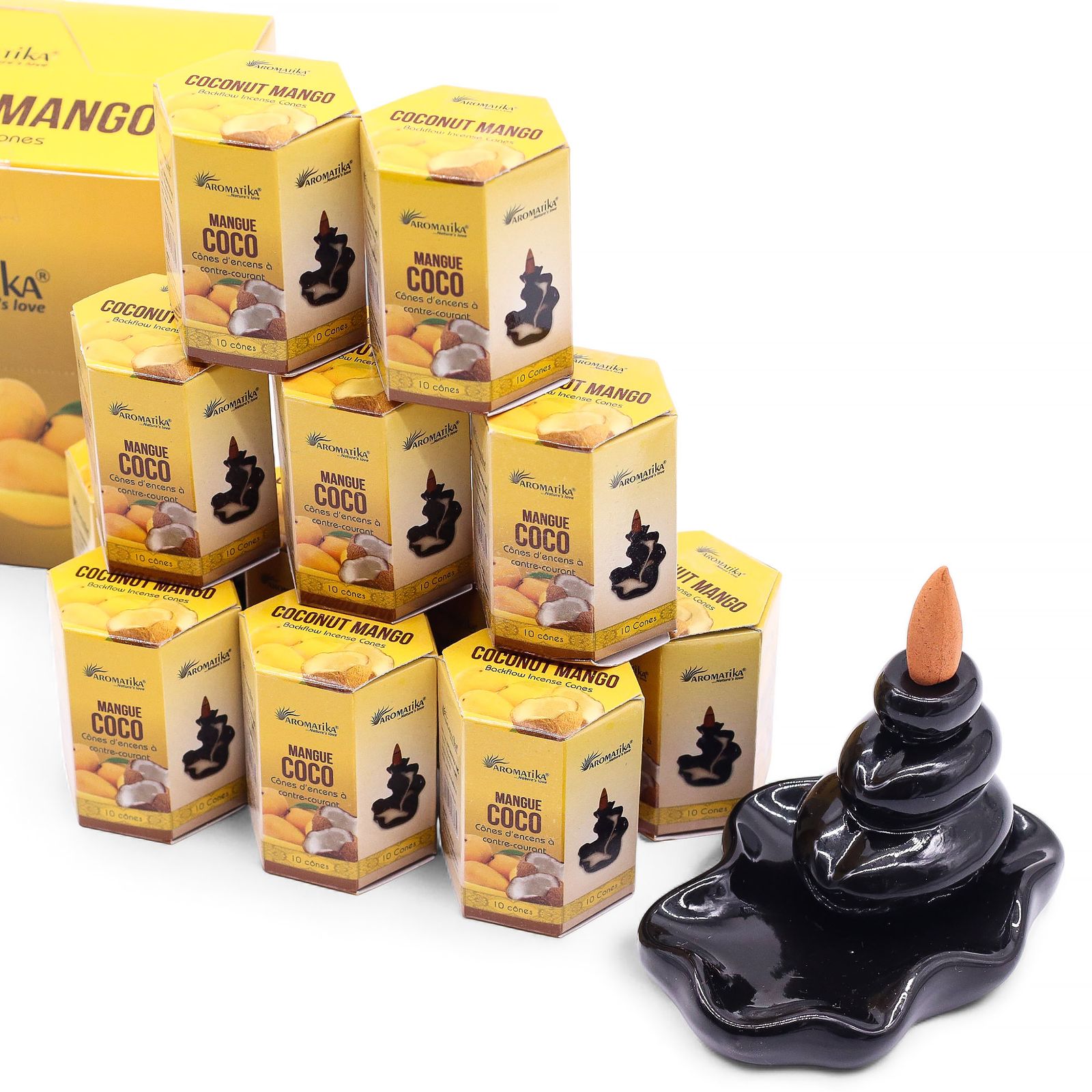 Cône d'Encens à Reflux Masala — Noix de Coco & Mangue (Paquet de 10) – Image 3