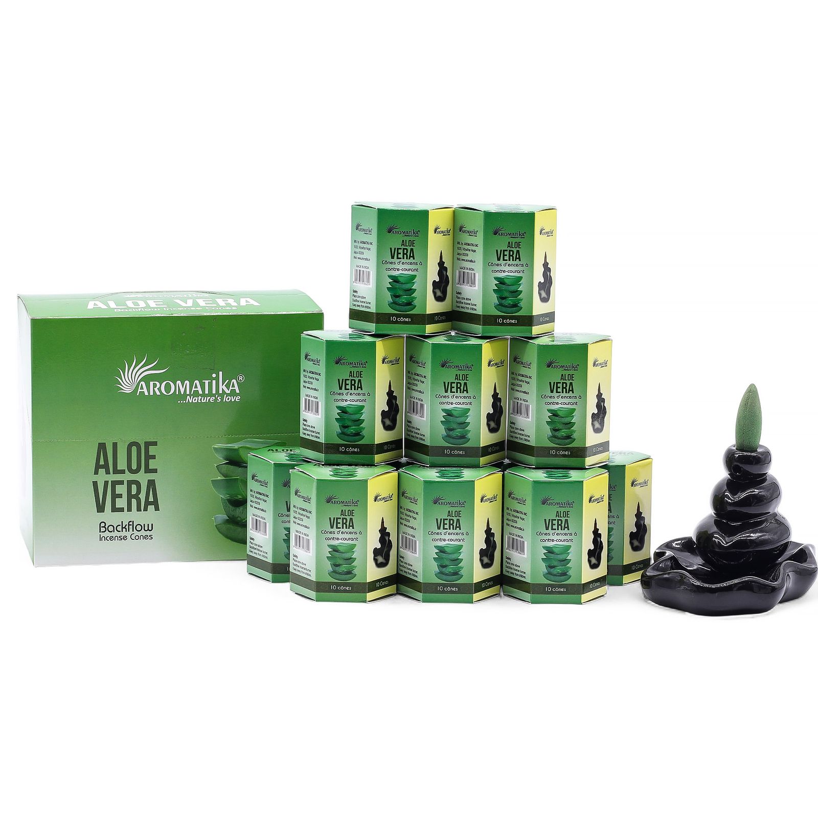 Cône d'Encens à Reflux Masala — Aloe Vera (Paquet de 10)
