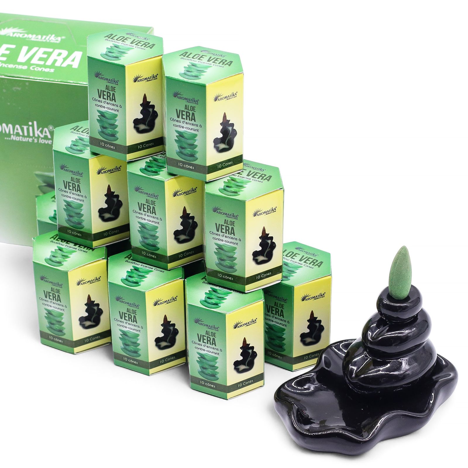 Cône d'Encens à Reflux Masala — Aloe Vera (Paquet de 10) – Image 3